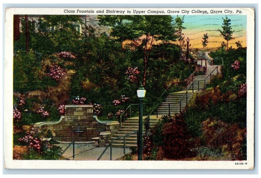 1964 Class Fountain Stairway Upper Campus Grove College Pennsylvania PA Postcard
