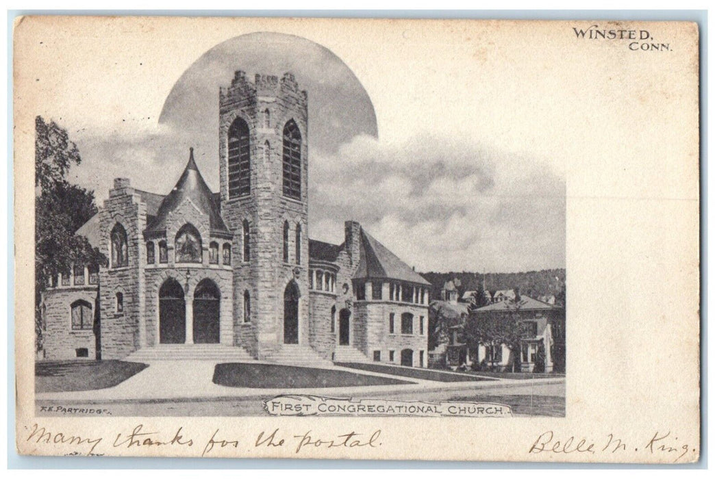 1907 Exterior View First Congregational Church Winsted Connecticut CT Postcard