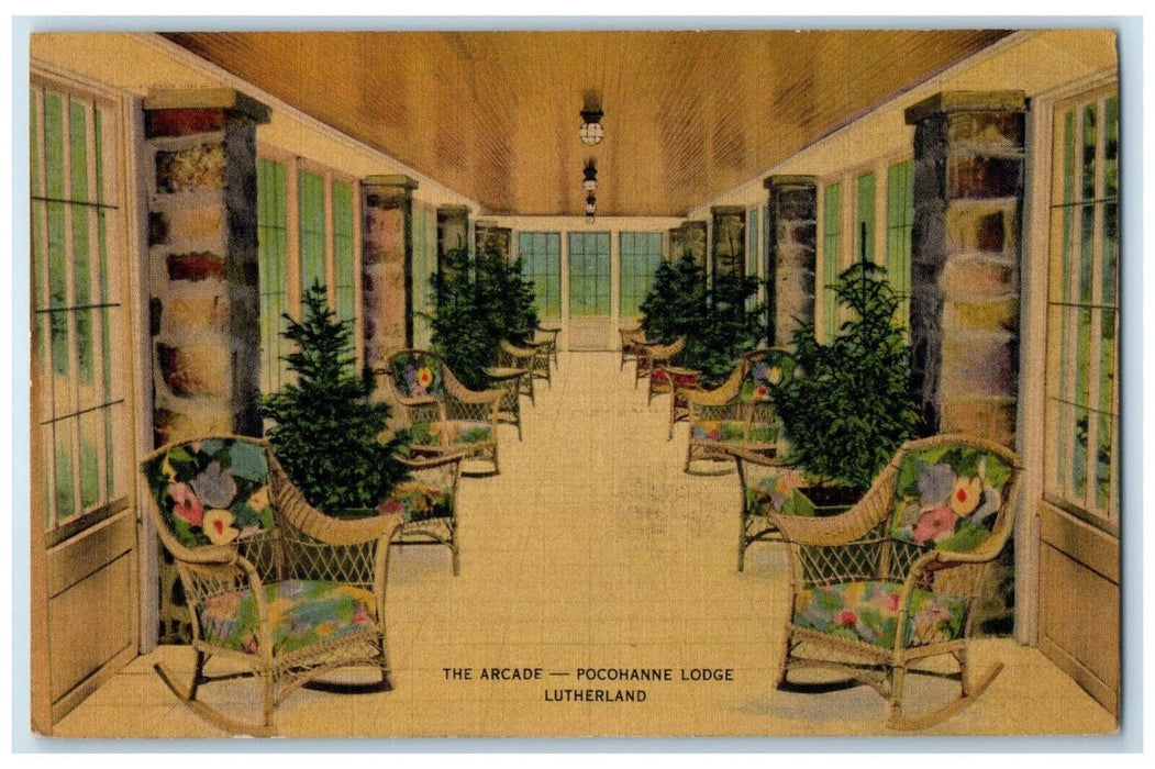1941 Arcade Pocohanne Lodge Lutherland Chairs Pocono Pines Pennsylvania Postcard