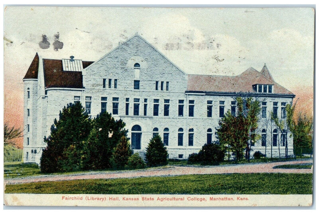 1907 Fairchild Library Hall Kansas State Agricultural College Manhattan Postcard