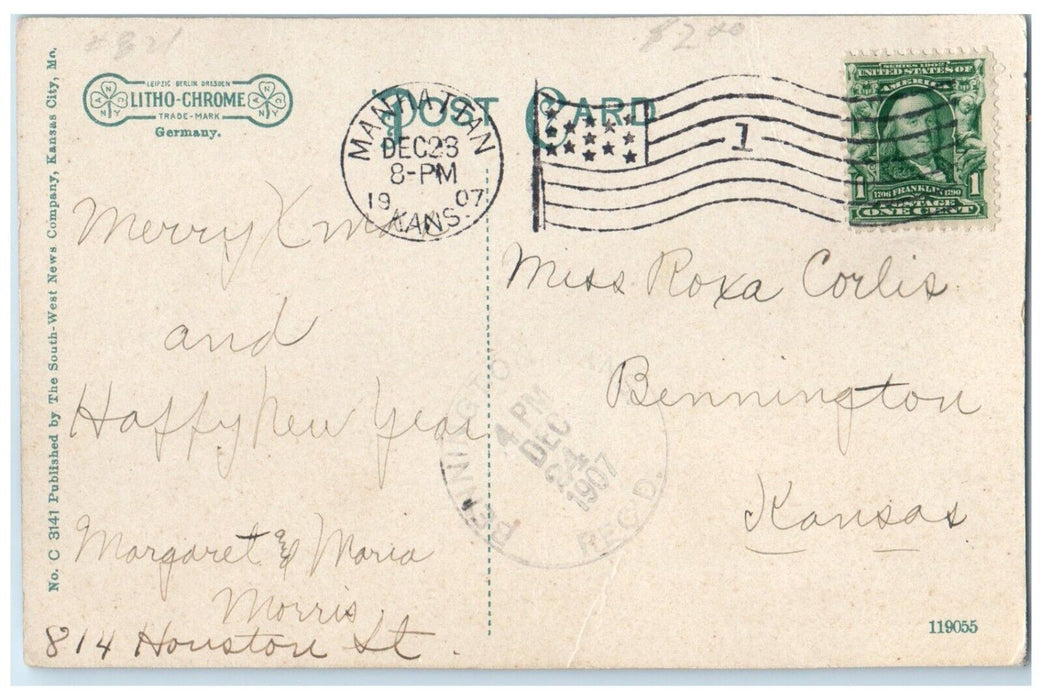 1907 Fairchild Library Hall Kansas State Agricultural College Manhattan Postcard