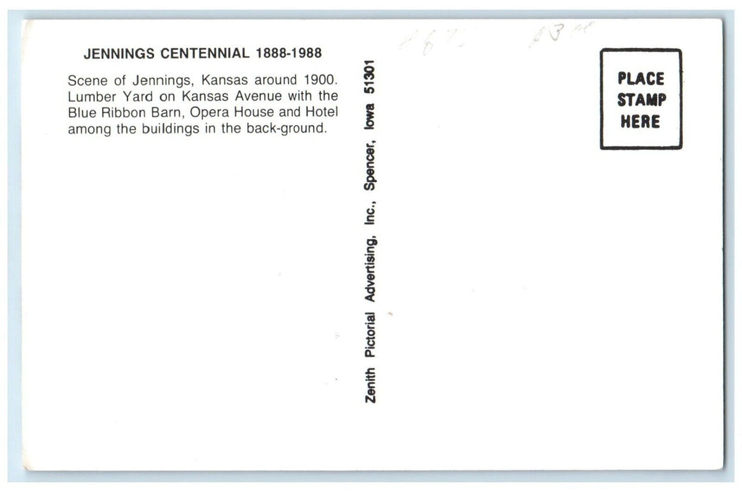 c1940 Lumber Yard Avenue Blue Ribbon Barn Jennings Centennial Kansas KS Postcard