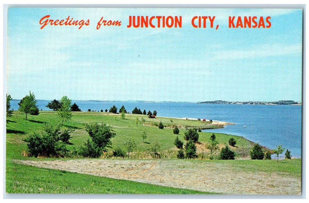 c1960 Greetings From Milford Lake Park Land Field Junction City Kansas Postcard