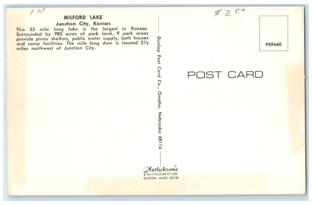 c1960 Greetings From Milford Lake Park Land Field Junction City Kansas Postcard