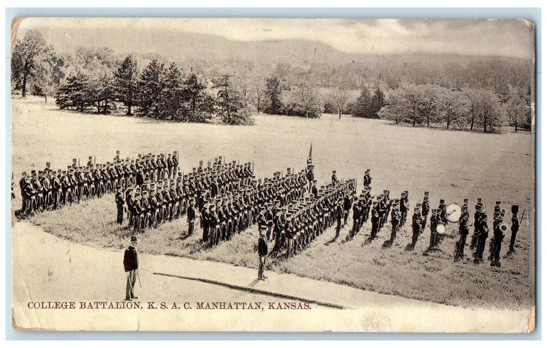 1907 College Battalion KSAC Soldier Field Manhattan Kansas KS Vintage Postcard