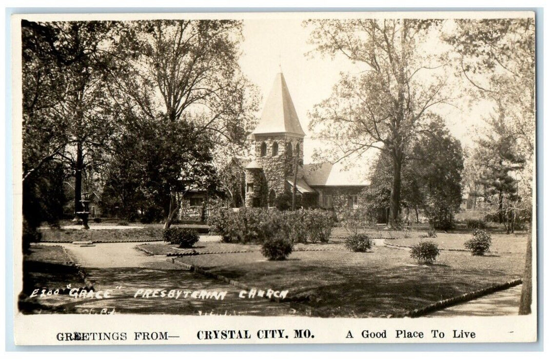 c1940's Greetings Grace Presbyterian Church Crystal City MO RPPC Photo Postcard