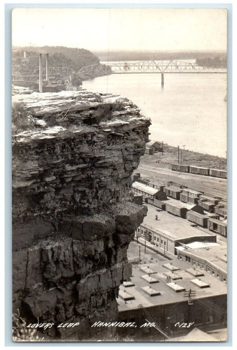 c1934's Lovers Leap Railroad Train Depot Bridge Hannibal MO RPPC Photo Postcard
