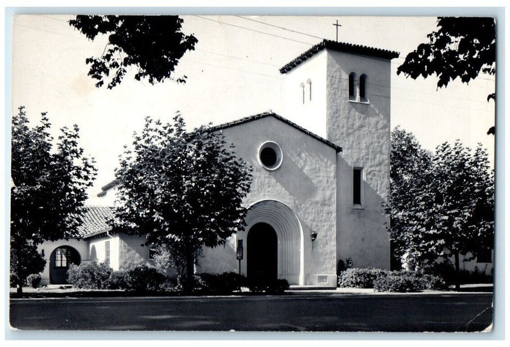 1947 Church Building Bell Tower View San Bruno California CA RPPC Photo Postcard