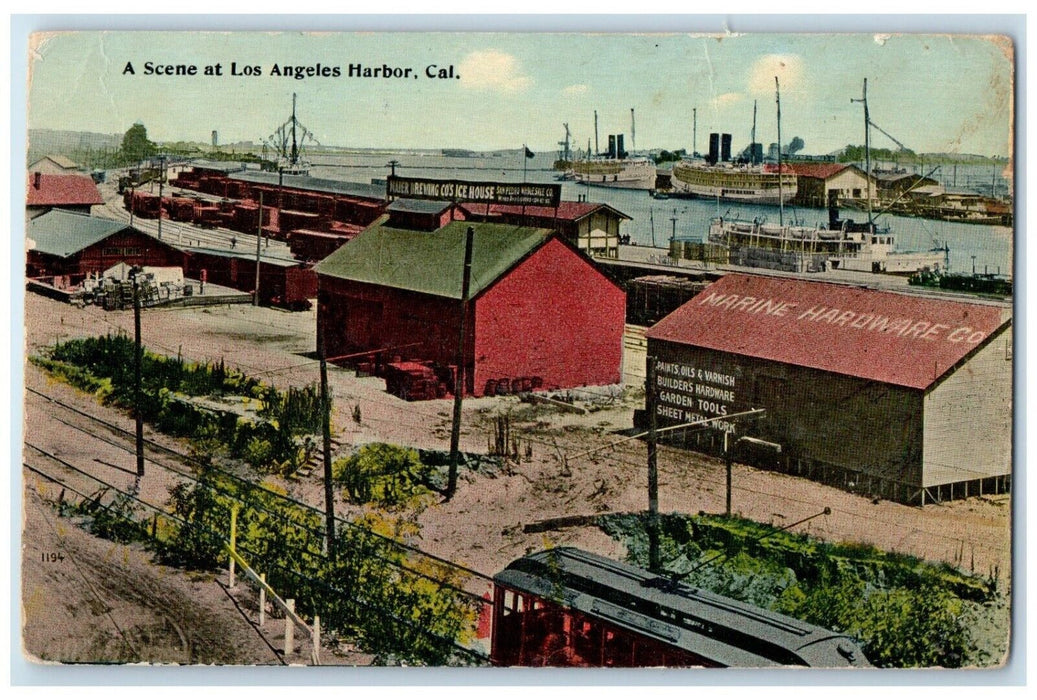 c1910's A Scene At Los Angeles Harbor California CA, Railroad Train Postcard