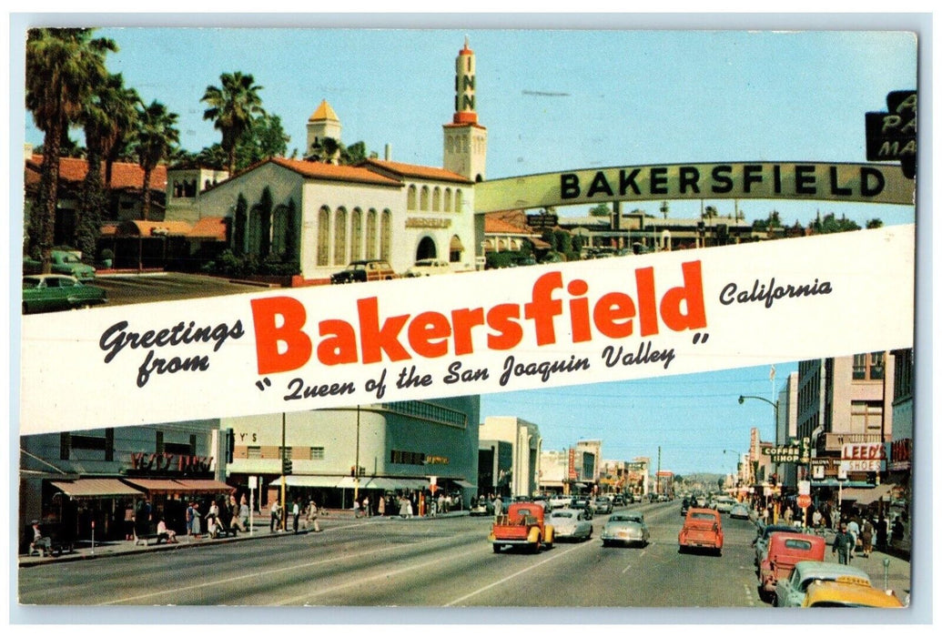 1967 Greetings From Bakersfield California CA, Banner Dual View Posted Postcard