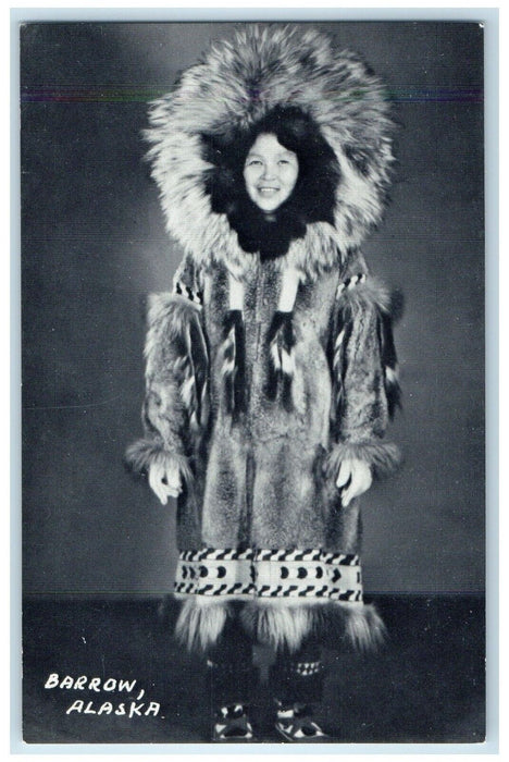 Woman Wearing Traditional Dress Studio Portrait Barrow Alaska Vintage Postcard
