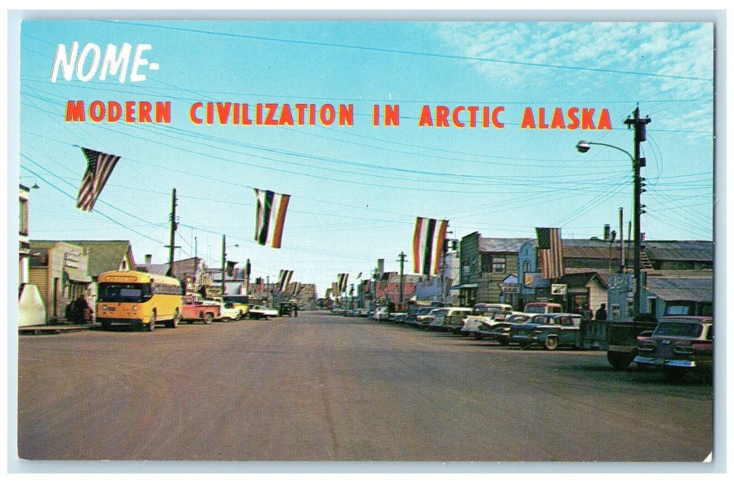 c1950's Modern Civilization In Arctic Nome Alaska AK, Main Street View Postcard