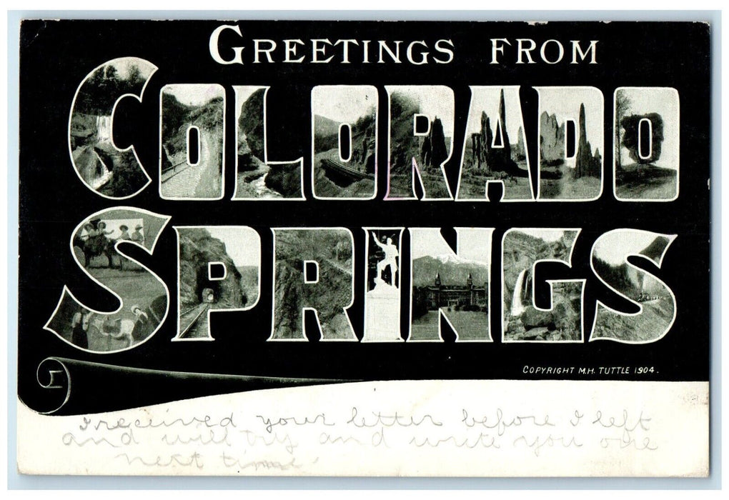 1910 Greetings From Colorado Springs Colorado CO, Large Letters Antique Postcard