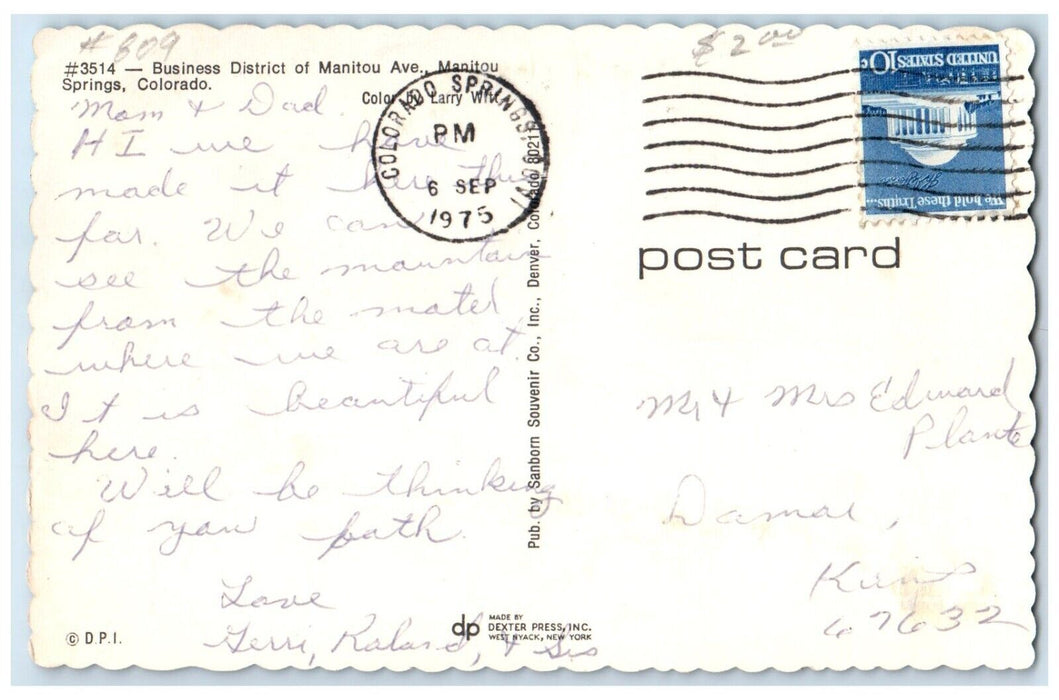 1975 Business District Of Manitou Avenue Cars Manitou Springs CO Posted Postcard