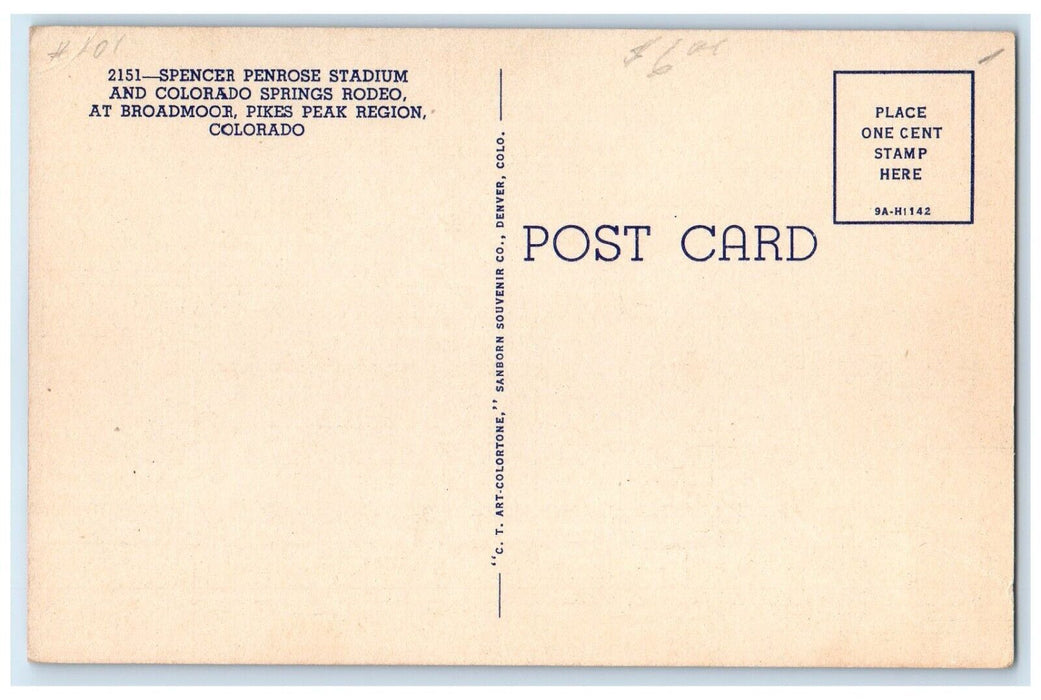 c1930's Spencer Penrose Stadium Rogers Rodeo Colorado Springs CO Postcard