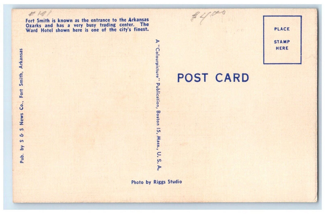 c1940's Part Of Busy Main Street Ward Hotel Cars Fort Smith Arkansas AR Postcard