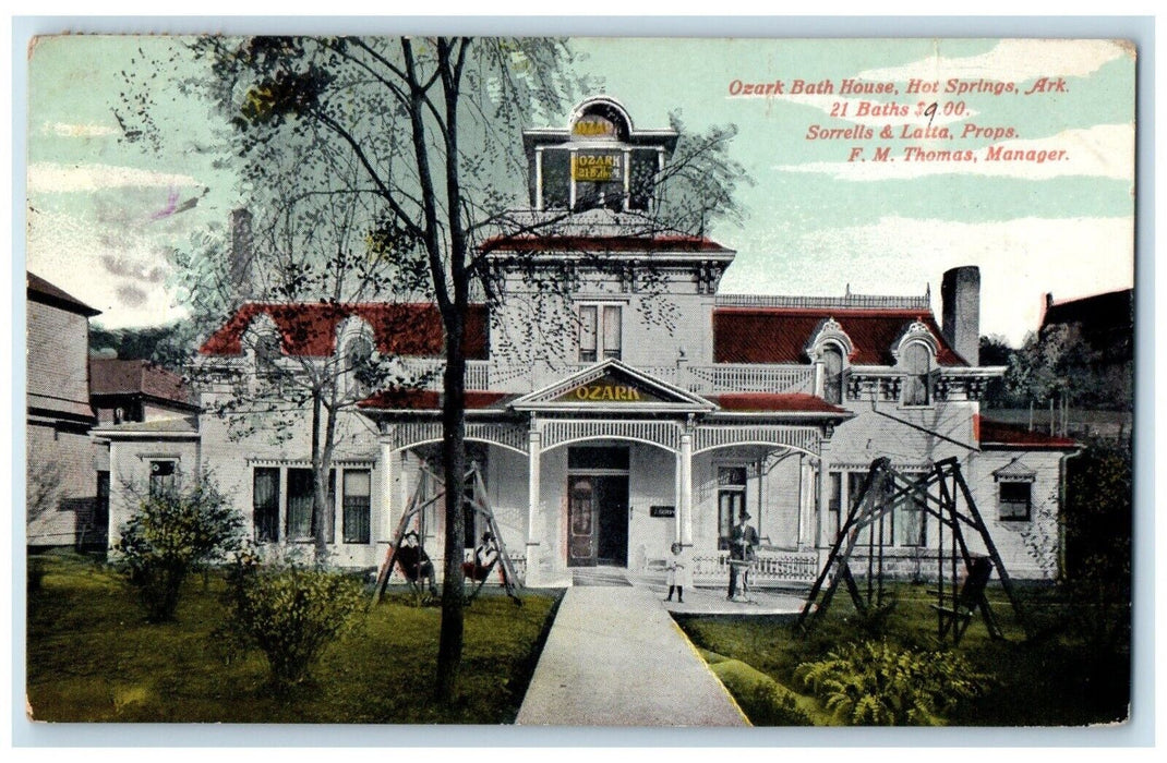 1912 Front View Of Ozark Bath House Hot Springs Sedalia Arkansas AR Postcard
