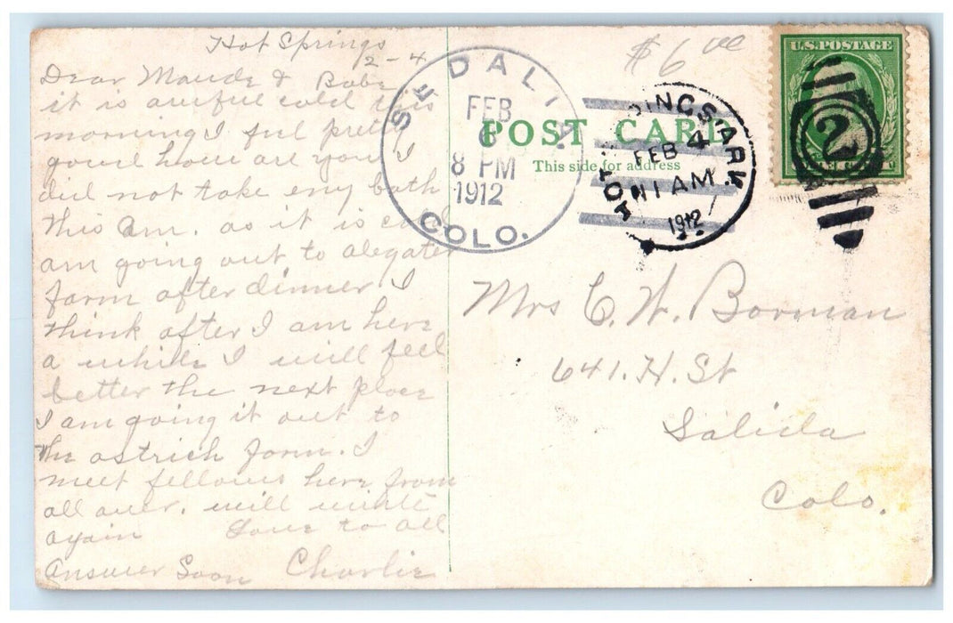 1912 Front View Of Ozark Bath House Hot Springs Sedalia Arkansas AR Postcard