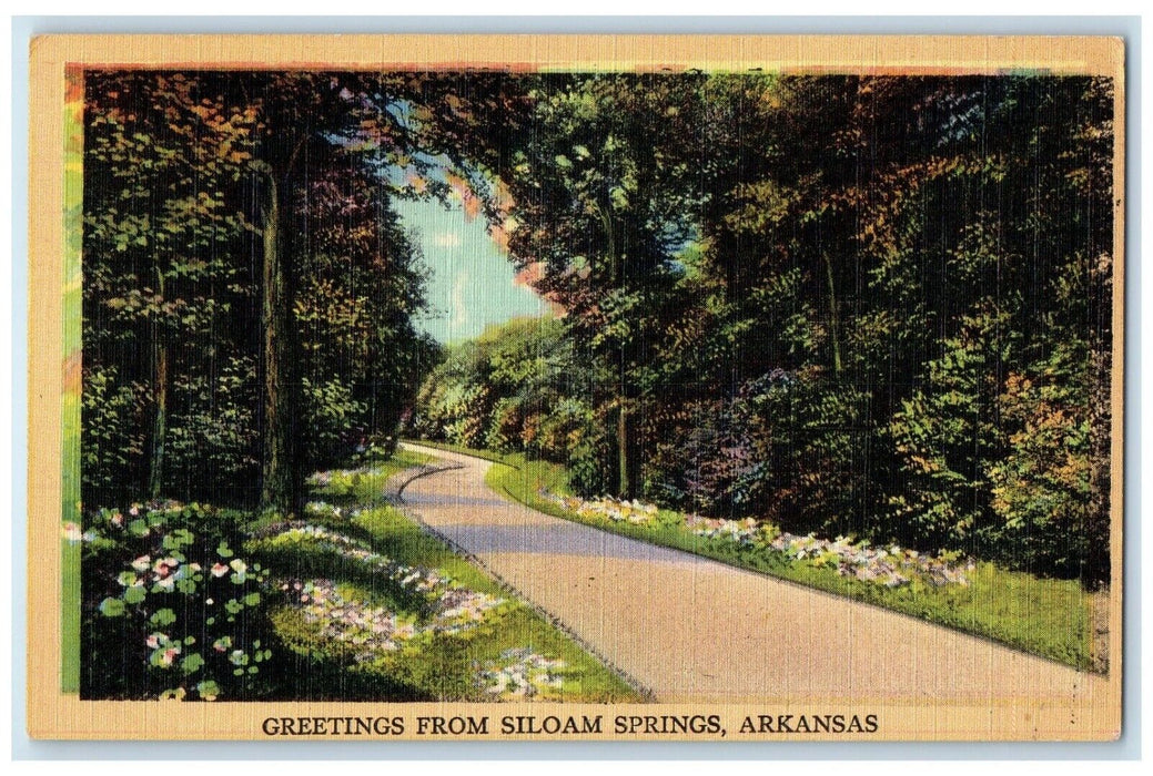 1948 Greetings From Siloam Springs Arkansas AR, Road Flowers View Postcard