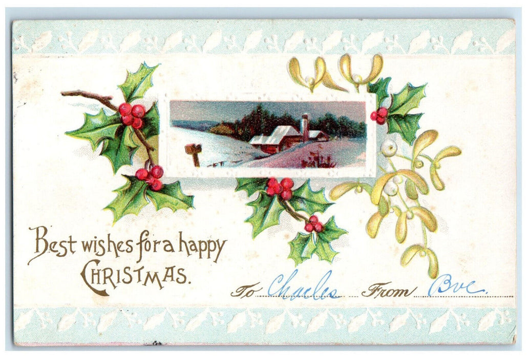 1908 Best Wishes Christmas Holly Leaf Blairsville Pennsylvania PA Postcard