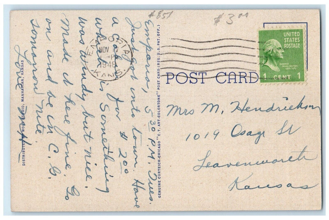 1948 Military Science Kansas State College Exterior Manhattan Kansas KS Postcard