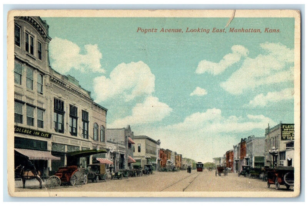 c1920 Poyntz Avenue Looking East Exterior Building Manhattan Kansas KS Postcard