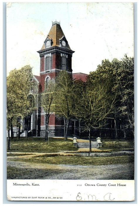 1907 Ottawa County Court House Exterior Building Minneapolis Kansas KS Postcard