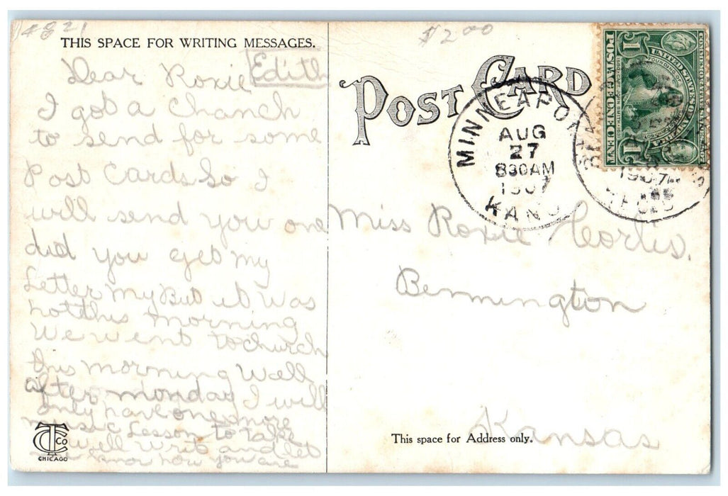 1907 Ottawa County Court House Exterior Building Minneapolis Kansas KS Postcard