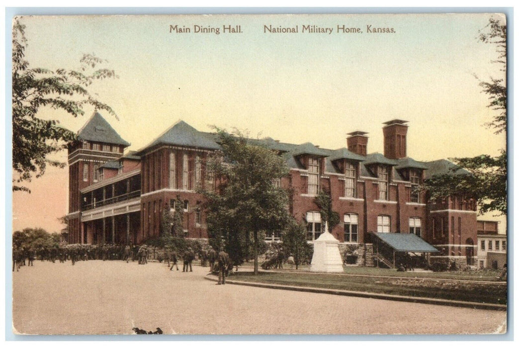 1928 Main Dining Hall Exterior Building National Military Home Kansas Postcard