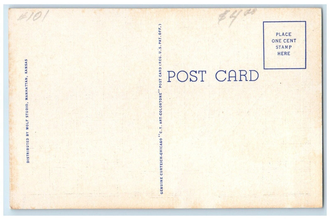 c1940 Willard Hall Physical Science KSC Exterior Field Manhattan Kansas Postcard