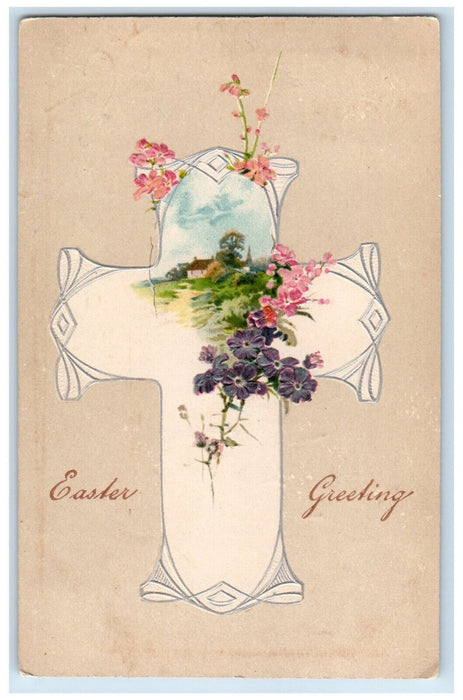 1909 Easter Greeting Cross Flower McKean Pennsylvania PA Embossed Postcard