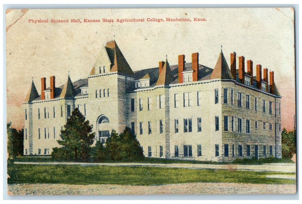 1908 Physical Science Hall Kansas State Agricultural Manhattan Kansas Postcard