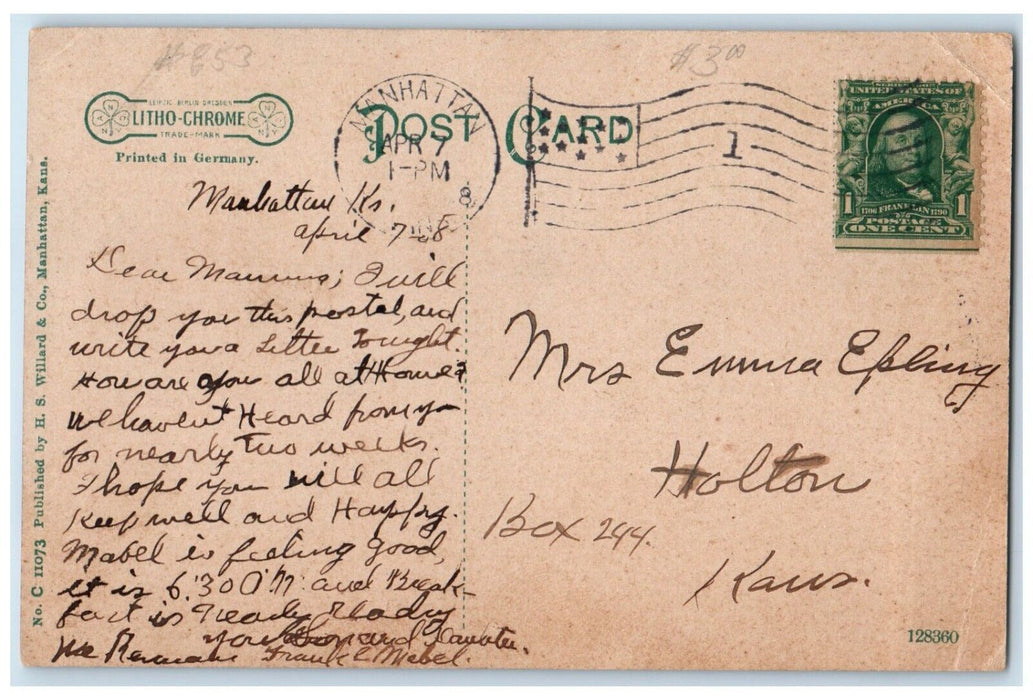 1908 Physical Science Hall Kansas State Agricultural Manhattan Kansas Postcard