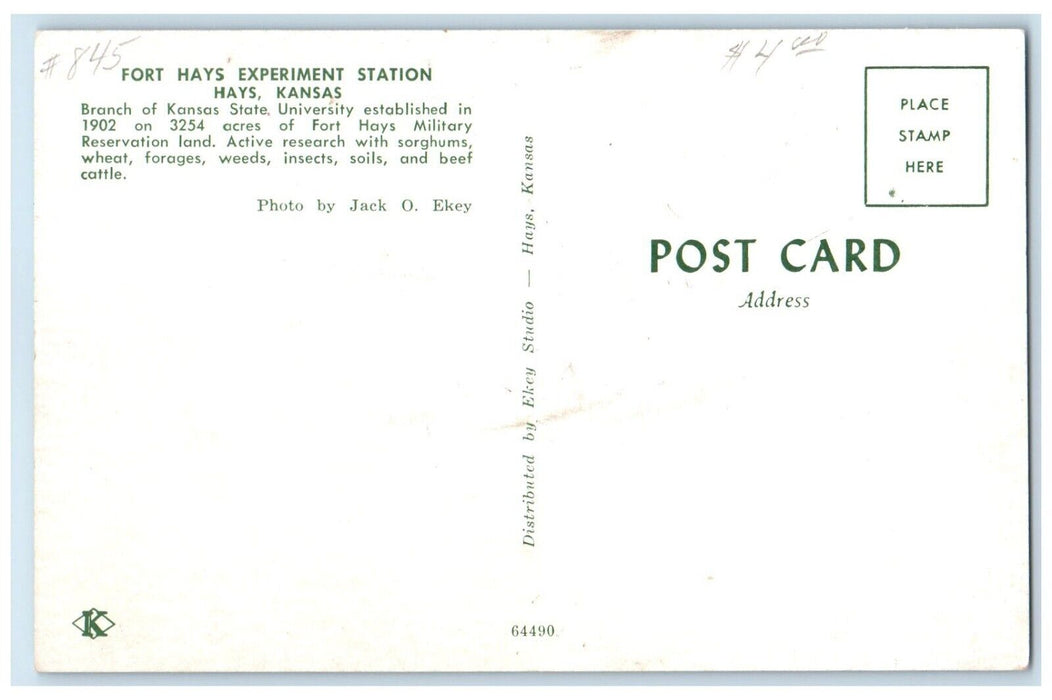 1960 Fort Hays Experiment Station University Military Field Hays Kansas Postcard