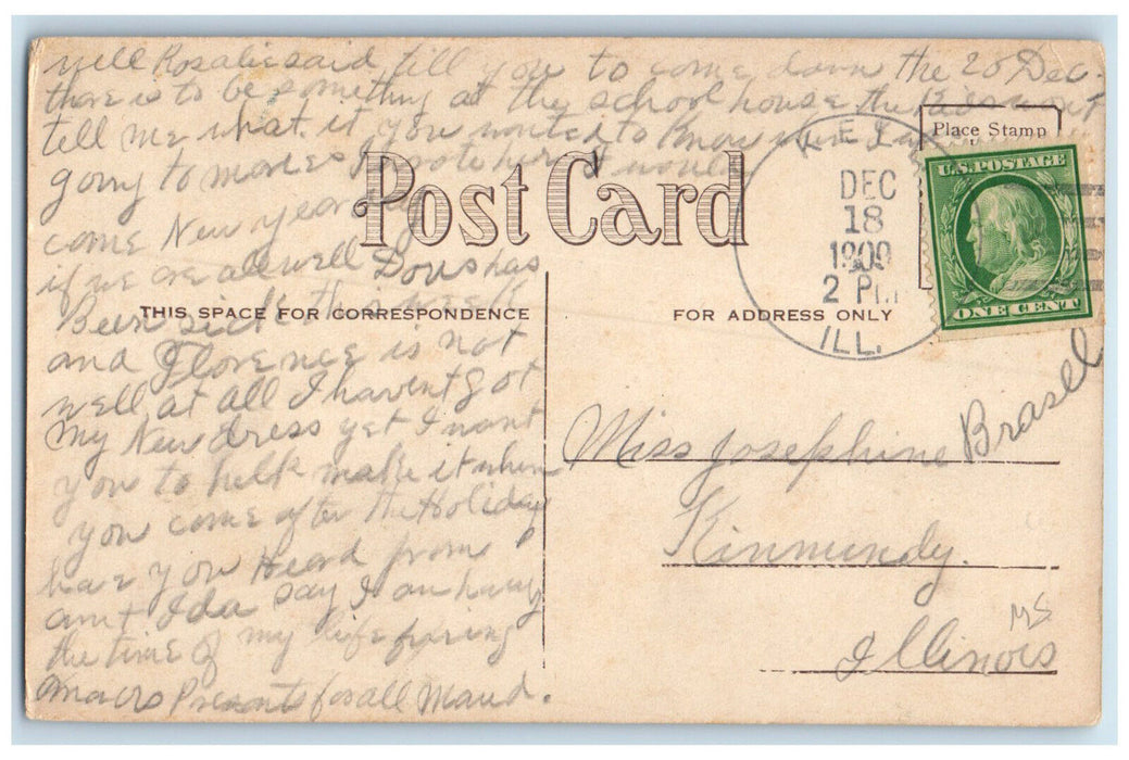 1909 Blue and White Flower Warmest Greetings Kell Illinois IL Postcard