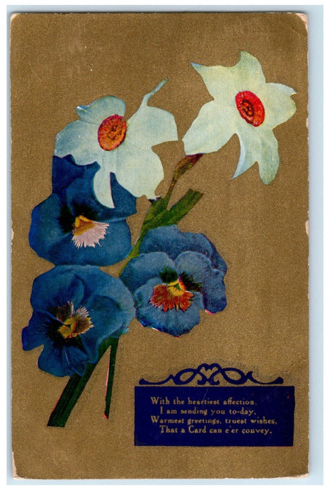 1909 Blue and White Flower Warmest Greetings Kell Illinois IL Postcard