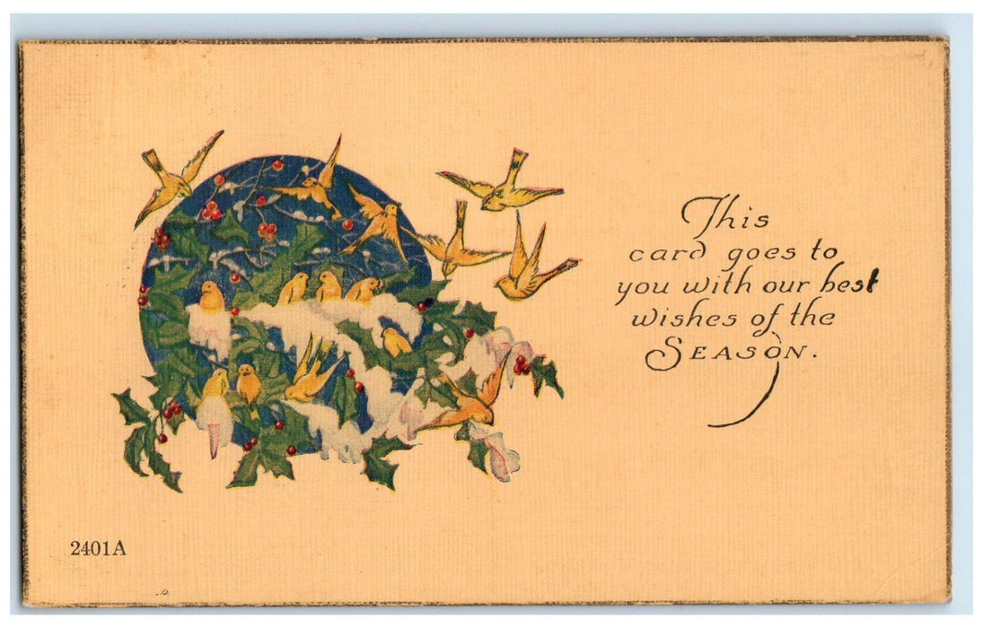 c1950's Birds Snow Holly Leaf Season Message Feasterville PA Postcard