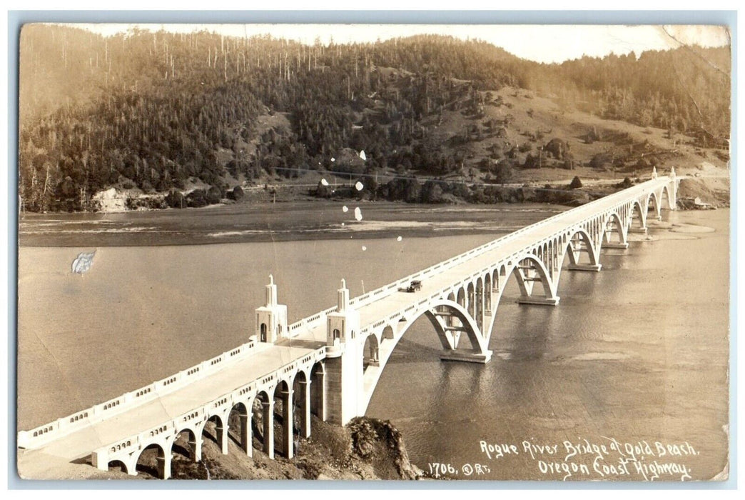 Rogue River Bridge Gold Beach Oregon Highway Grant Pass OR RPPC Photo Postcard