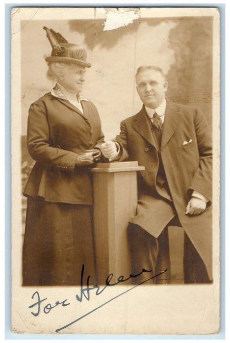 1916 Woman Feather Hat Studio Saratoga Springs New York NY RPPC Photo Postcard