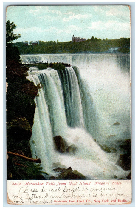 1906 Horseshoe Falls from Goat Island Niagara Falls NY Kutztown PA Postcard