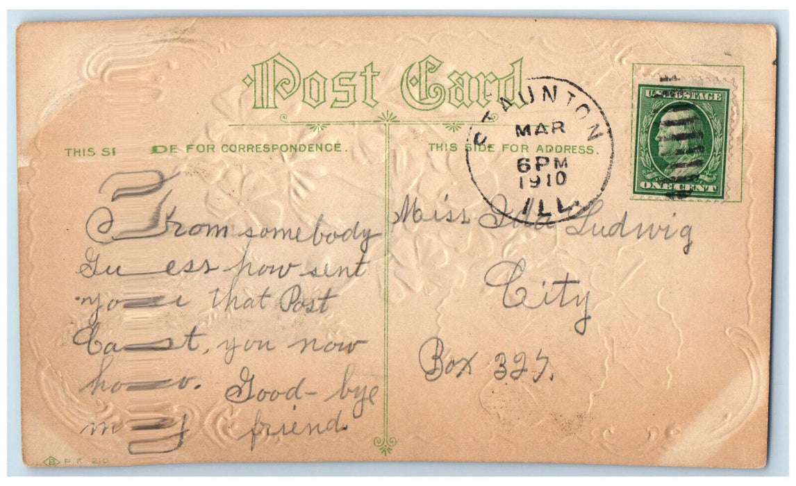 1910 Happy Days Flowers Staunton Illinois IL Embossed Antique Postcard