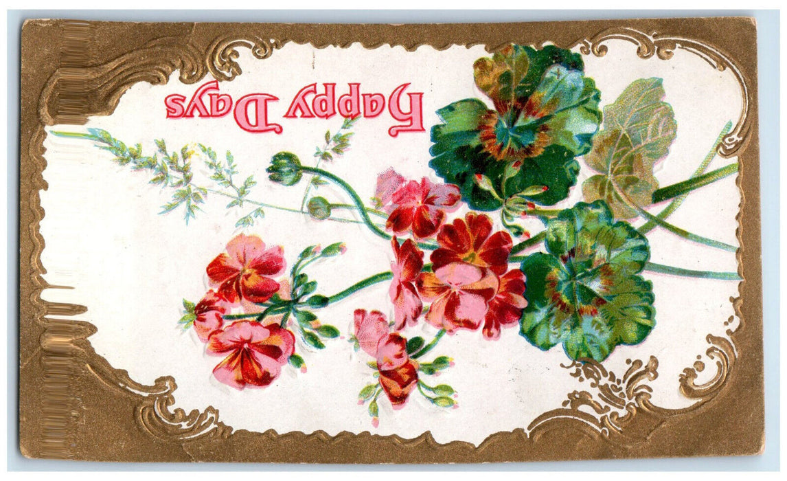 1910 Happy Days Flowers Staunton Illinois IL Embossed Antique Postcard