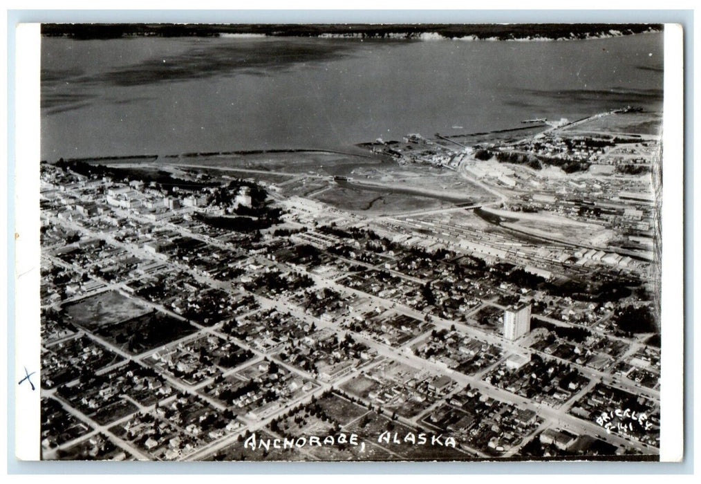 c1950's Aeiral View Of Anchorage Alaska AK RPPC Photo Posted Antique Postcard