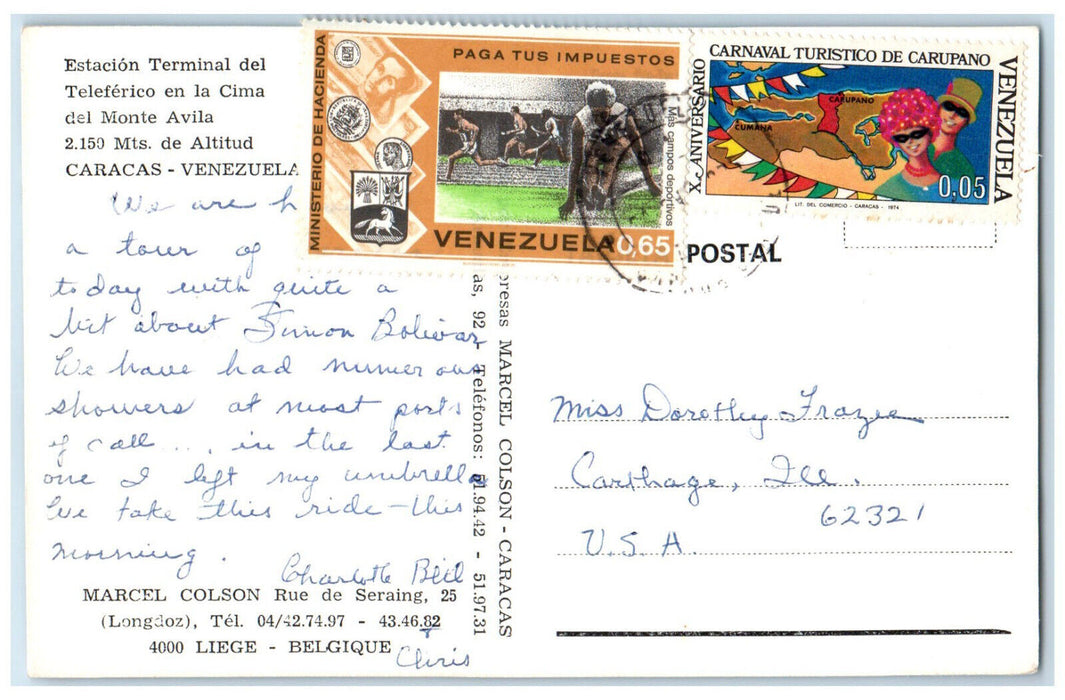 c1960's Terminal Station Cable Car In The Top Of Mount Avila Venezuela Postcard