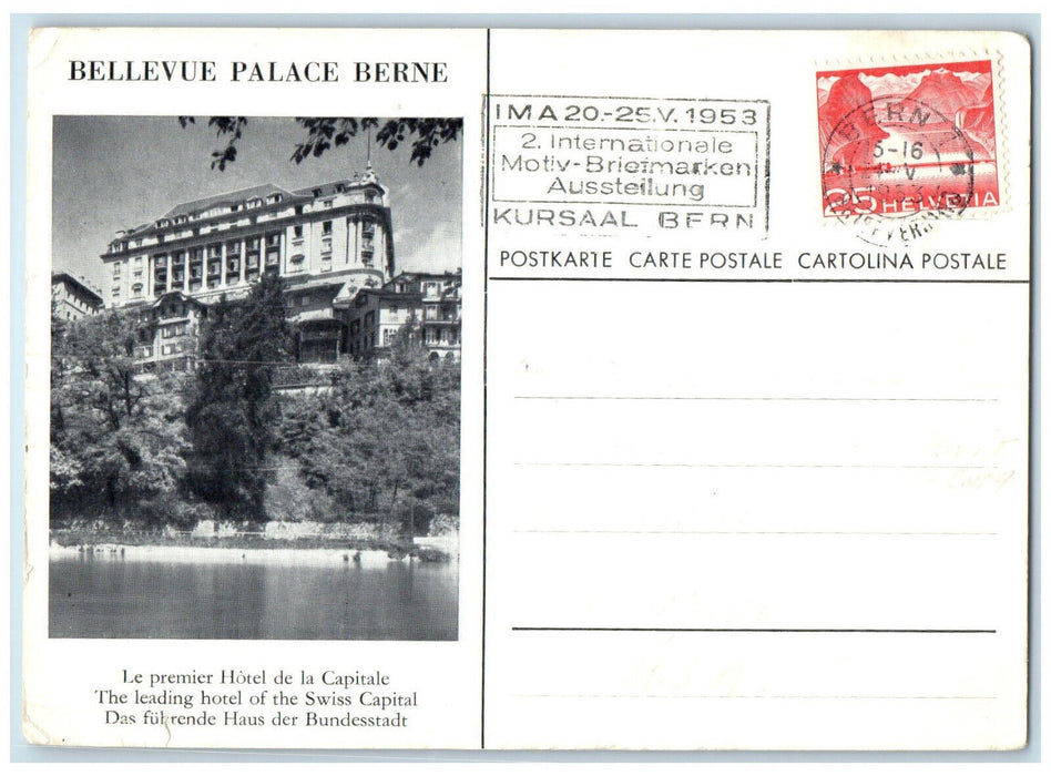 1953 Leading Hotel of Swiss Capital Bellevue Palace Berne Switzerland Postcard