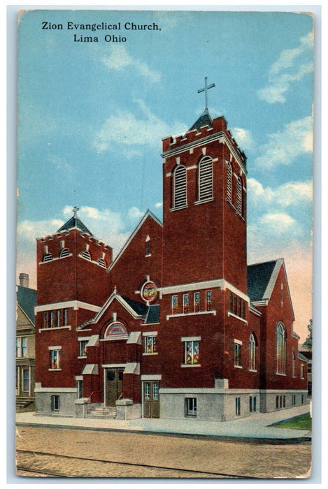 c1910 Exterior View Zion Evangelical Church Building Lima Ohio Unposted Postcard