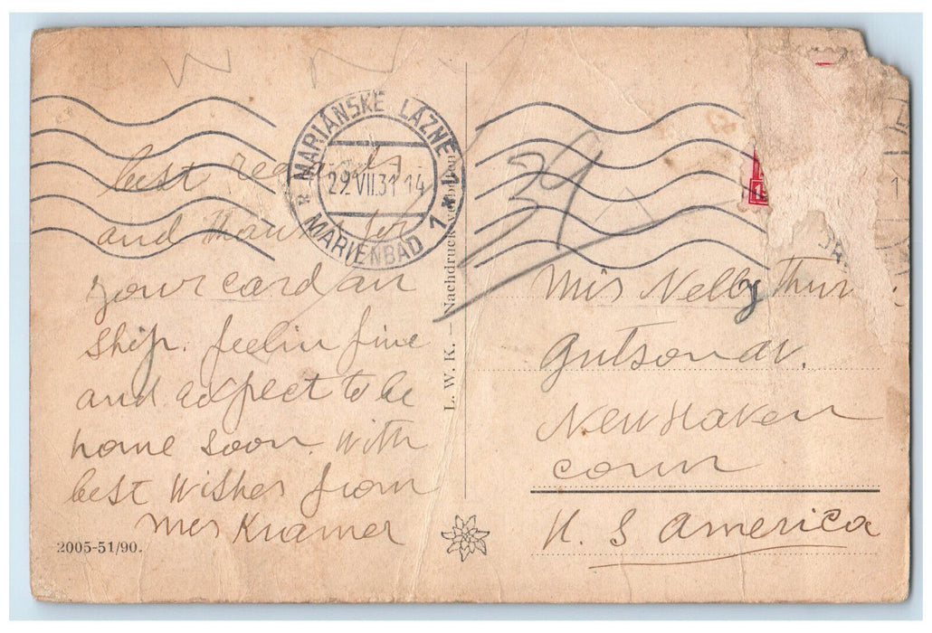 c1930's Mariánské Lázně Jäger Street Karlovy Vary Czech Republic Postcard