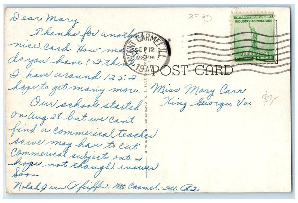 1942 Methodist Episcopal Church Mt Carmel Illinois IL Antique Vintage Postcard