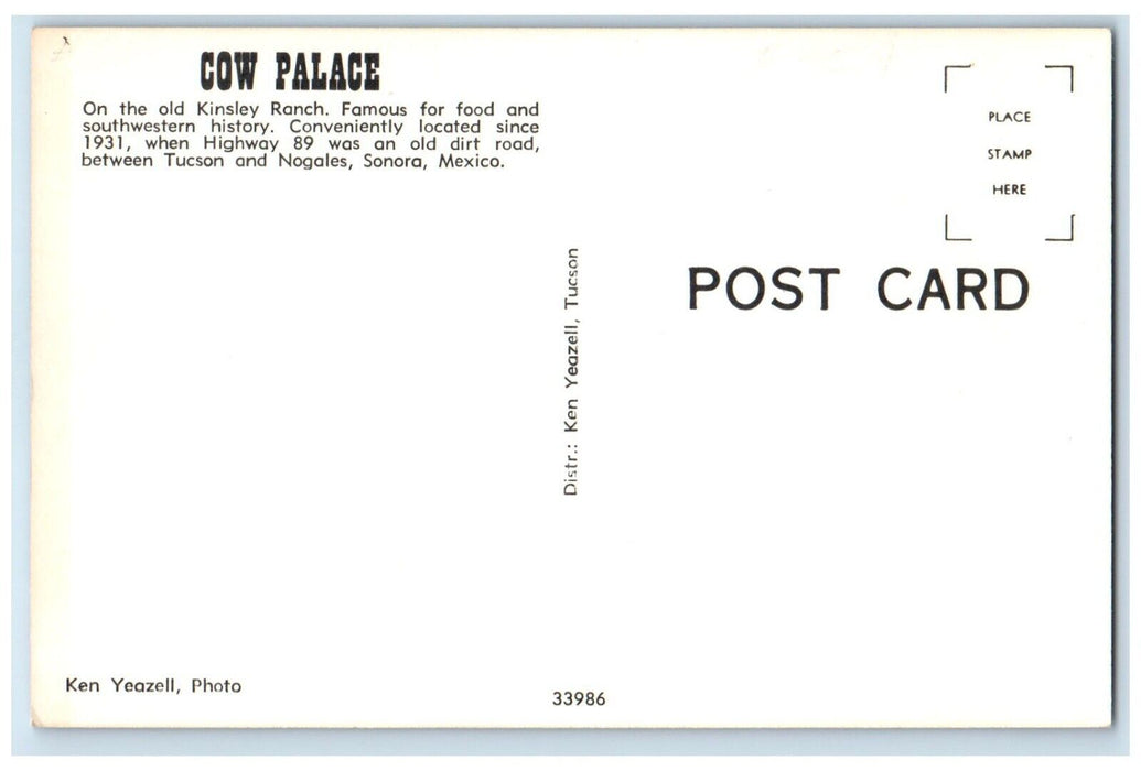 Cow Palace On The Old Kinsley Ranch Tucson Nogales Arizona AZ, Cars Postcard