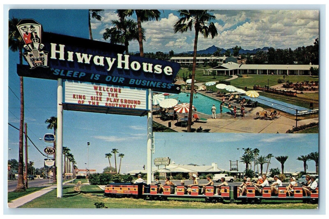 c1950's HiwayHouse Motor Hotel Pool Phoenix Arizona AZ Dual View Postcard